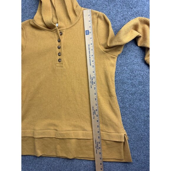 J Jill Sweater Women's Small Yellow Hooded Pullover 1/4 Button Cotton Blend - Picture 4 of 7